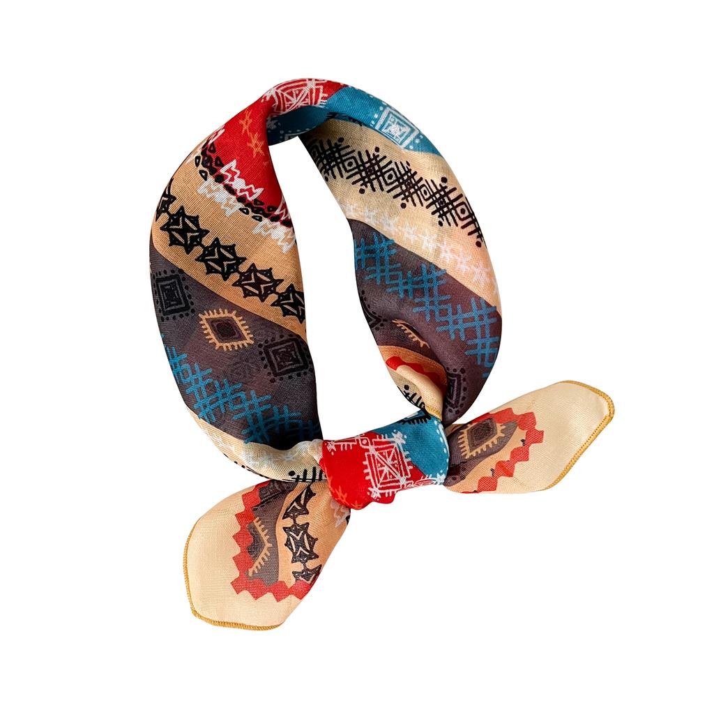 Summer new fashion multi-functional headscarf geometric printing cotton and linen small square scarf women's versatile decorative neck scarf