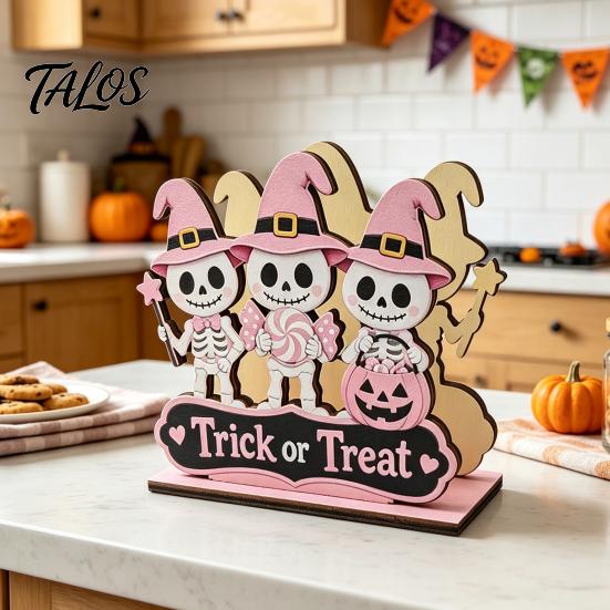 Macaron Color Halloween Decor Wooden Napkin Holder, Cute Pastel Pumpkin Ghost Black Cat Tabletop Tissue Dispenser, BOO Letter Organizer Waterproof