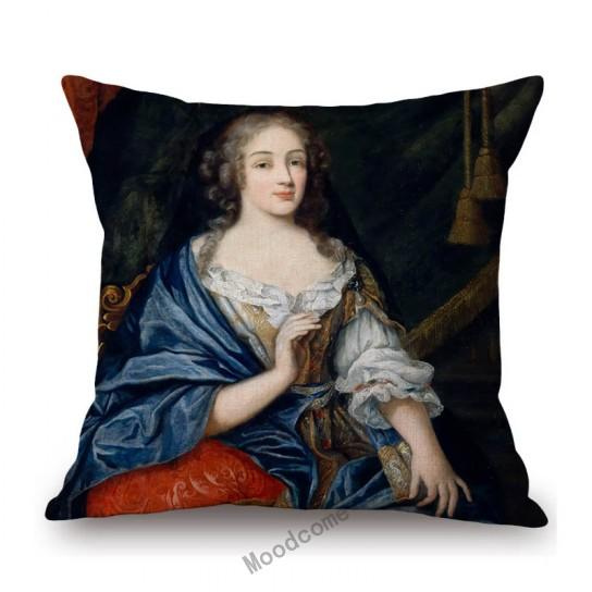 Royal Ancient European Elegant Madame Lady Princess Family Party Portrait Oil Painting Decorative Pillow Sofa Cushion Cover