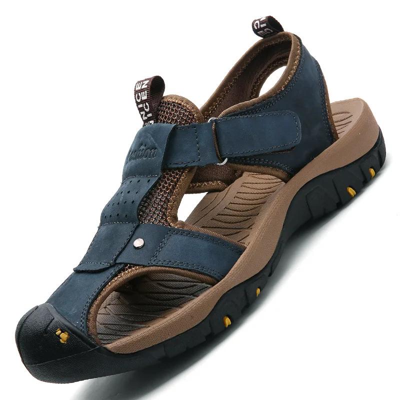fashion Men's Shoes Summer Baotou Men's Sandals Top Layer Leather Outdoor Beach Shoes Baotou Beach Shoe Beach Shoes Outdoor Sandals
