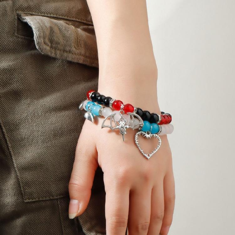 2Pieces Elegant Crystal Bead Bracelet Magnetic Clasp Handchain for Couples Adjustable Matching Wristbands Accessory