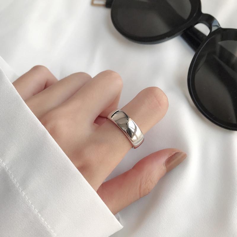 Stylish And Sleek Pure Silver Adjustable Ring Thick Band Geometric Design For Look Trendy