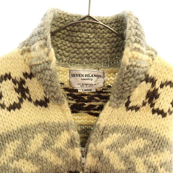 SEVEN ISLANDS wool Overall handle Cowichan jacket L White x gray Men's Used