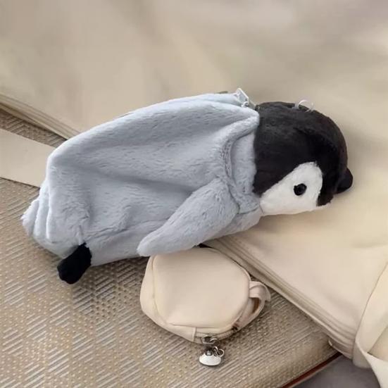 Uroczy Pingwin Etui na Ołówki Pluszowe Zwierzątko Etui na Ołówki Zapinane na Zamek Miękki Materiał Etui z Dzióbkiem Kaczki dla Dzieci na Długopisy Ołówki Artykuły Szkolne