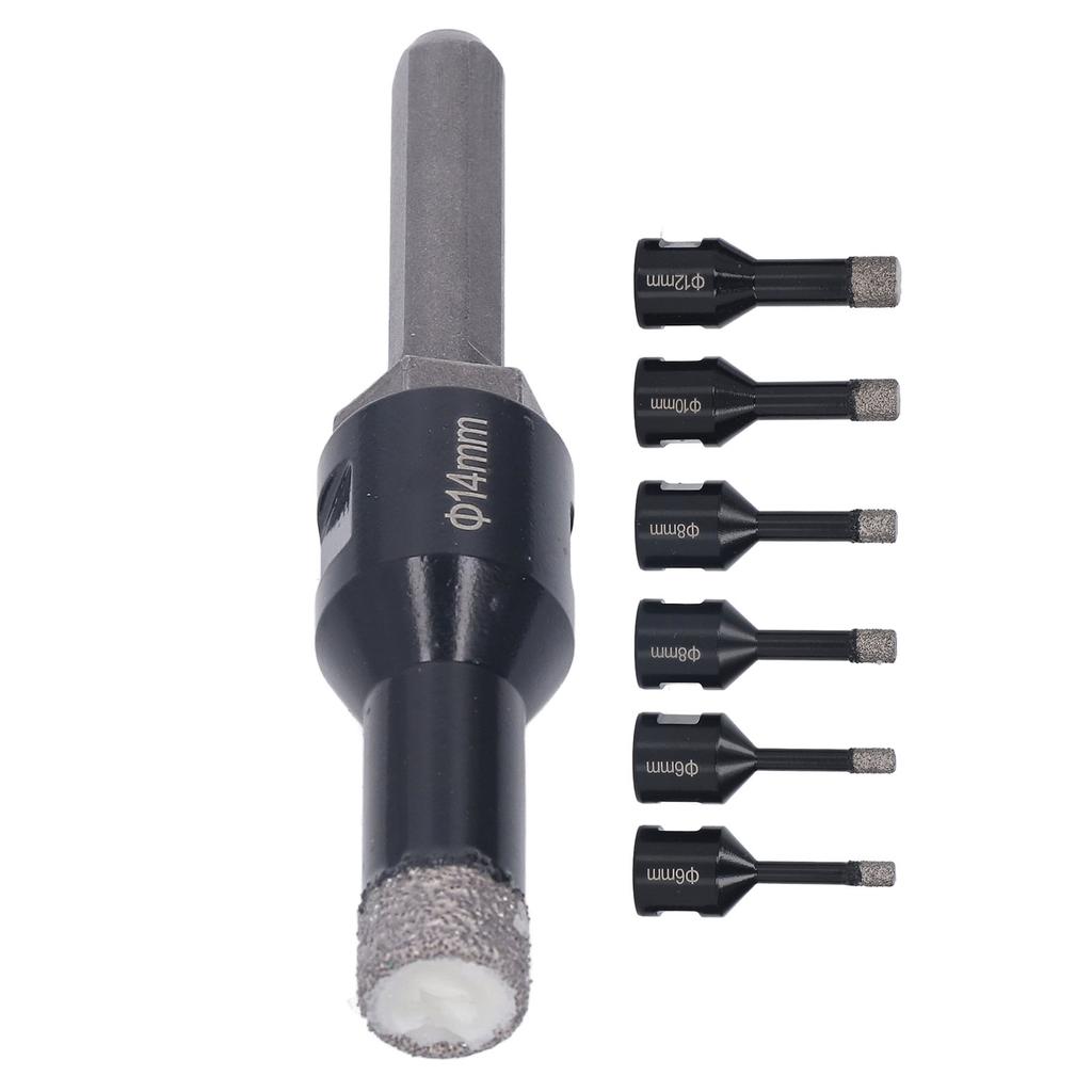 7 Stück Gelötete Diamant-Lochsäge 6-14mm M14 mit Stange für Keramik Marmor Granit Schwarz
