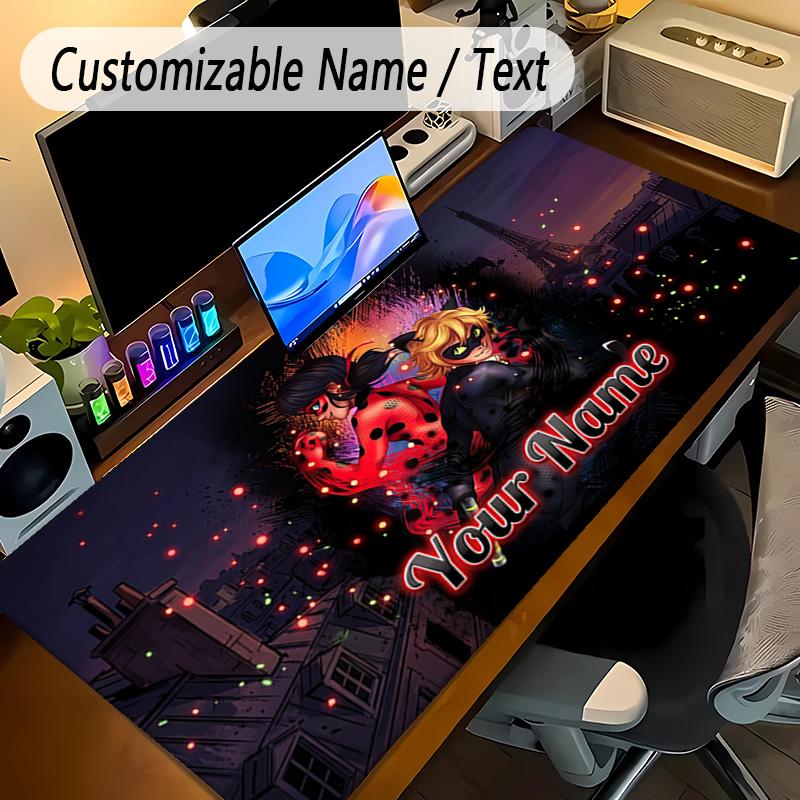 Large Mouse PadMiraculous Ladybug Custom Name Text Personalized Desk Mat Non Slip Gaming Pad