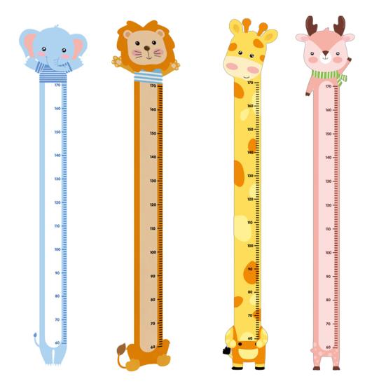 Cartoon Animal Height Measurement Sticker Peel Stick Self-Adhesive Bedroom Play Room Nursery Kindergarten Baby Growth Chart Ruler Decal