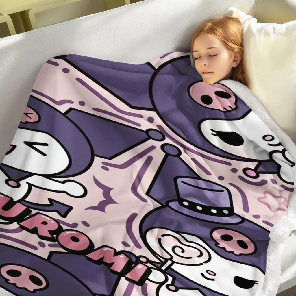 Kuromi Cartoon Blanket Custom Kawaii Fluffy Modern Winter Plush Furry Children Printed Reactive Printing And Throws