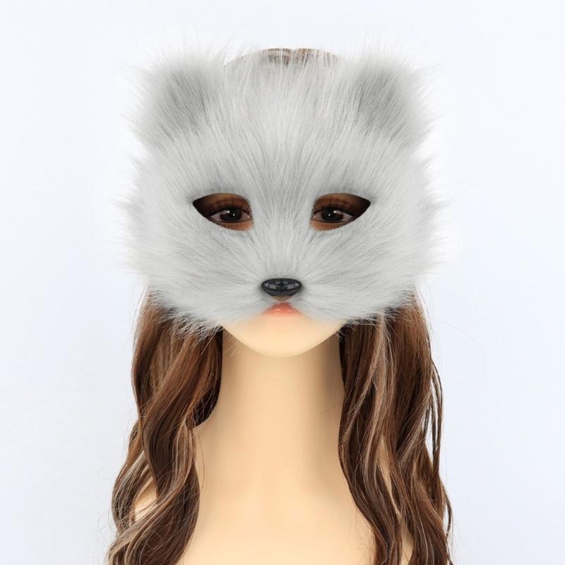 Plush Animal Cats Face Mask Furry Animal Half Face Mask for Men Women Masquerade Halloween Cosplay Costume Accessory