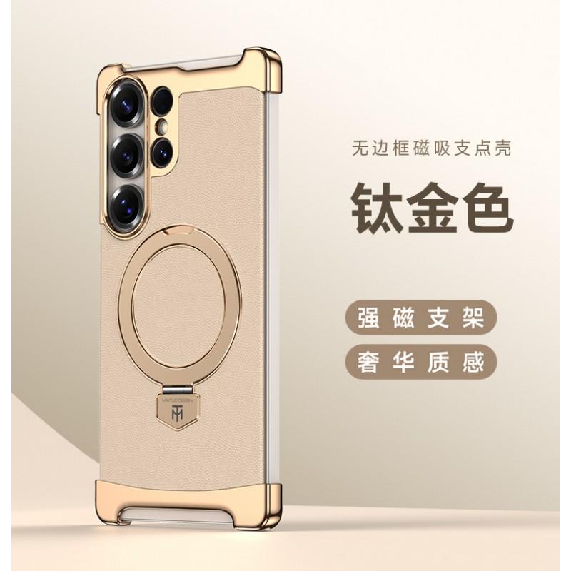 Slim Magnetic Leather Case Galaxy S25 Ultra Shockproof Fit Built-in Stand Premium Vegan Titanium Gold