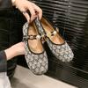 Fashion Ethnic Tweed Knitted Ballet Flats Woman Individual Beads Buckle Ballerina Shoes Ladies Jacquard Design Fluffy Mary Jane Zapatos