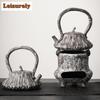 Handmade Gray Stoneware Tea Making Set Japanese Tea Stove Teapot Heating Base Household Teapot Warmer Kettle Stand Tea Ceremony