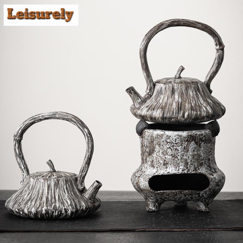 Handmade Gray Stoneware Tea Making Set Japanese Tea Stove Teapot Heating Base Household Teapot Warmer Kettle Stand Tea Ceremony