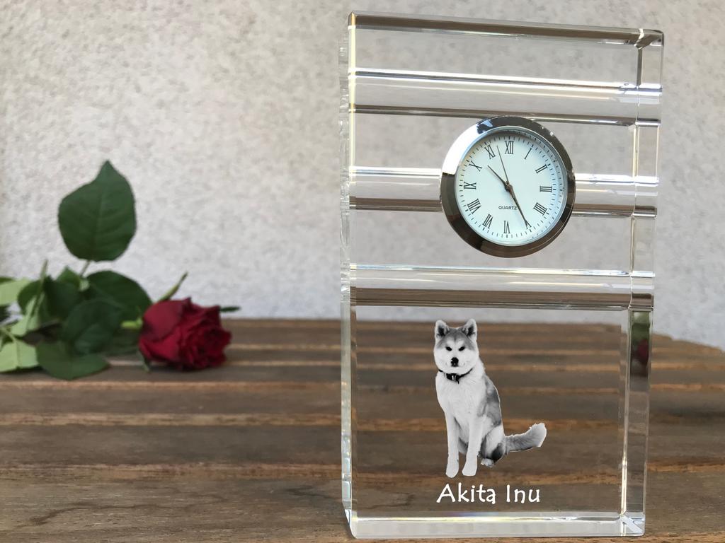 Akita, Akita Inu - glass clock with a photo, photo of a dog in crystal, personalized standing office clock by Art-Dog brand