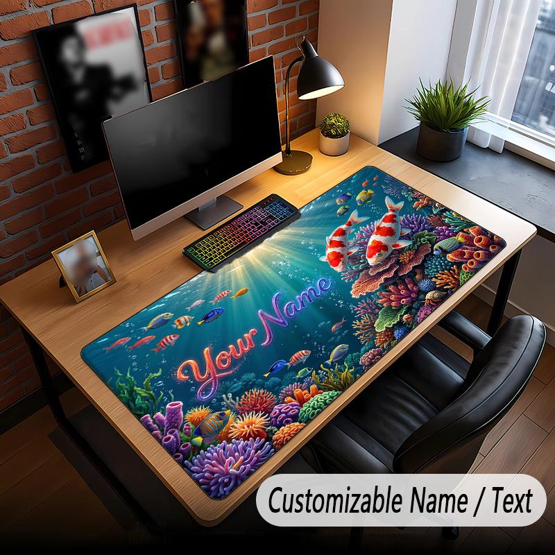 Fish Ocean Theme Custom Mouse Pad Personalized With Name Text Customized Desk Mat For Office Home Decor