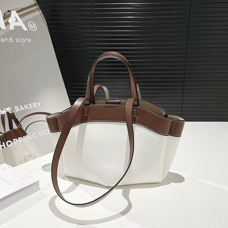 New Leather Basket Handbag Luxury Brand Designer Large Capacity Fashi Simple Ctrast Color Commuter Banquet Shoulder Tote Bag