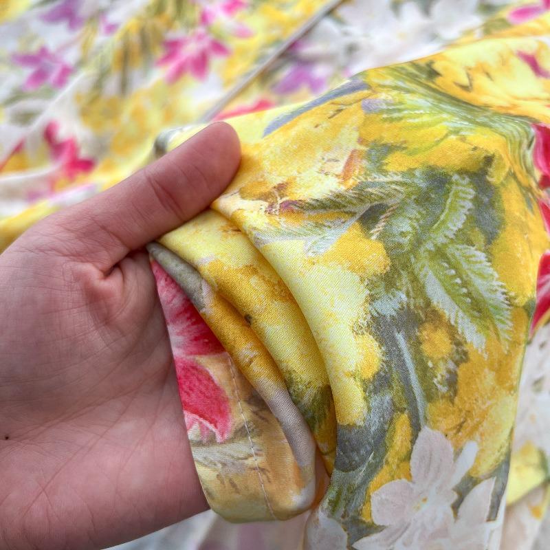 Modisches Frühlings-Damenkleid zum Schnüren, geraffte Taille, Revers, langärmliger Cardigan, elegantes bedrucktes Kleid