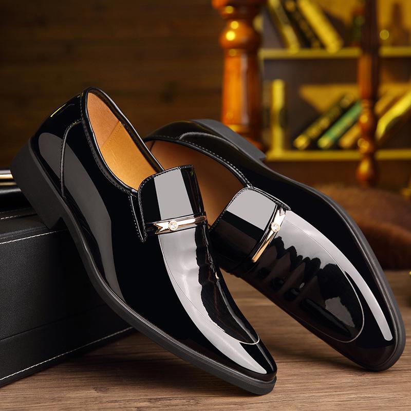 Zhengou Men's Shoes Large Size Pointed Leather Patent Leather Business Dress Casual Men's Leather Shoes Wedding Shoes Inner Height Increase Leather S