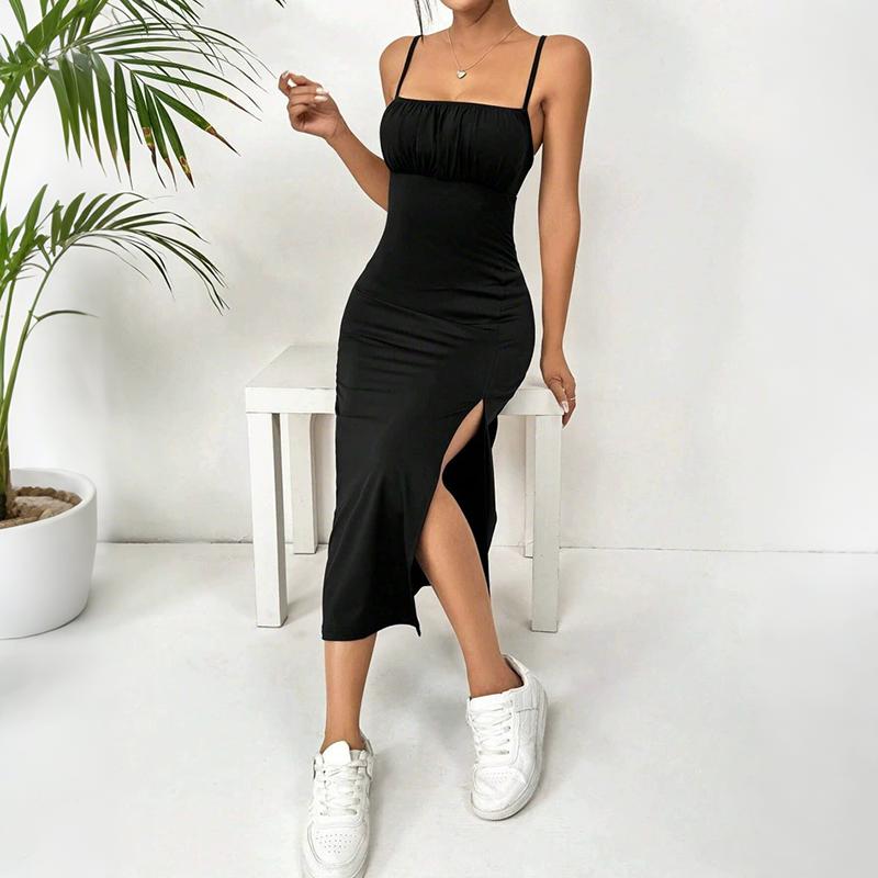 Women Summer Strap Backless Package Hip Hig Split One Piece Dress