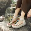 Moda Alta Qualità 5CM Pelle di Mucca Vera Scarpe Basse Fiore Stivali Donna Traforati ZIP Scarpe con Tacco Estate Piattaforma Zeppa Sandali Mary Jane