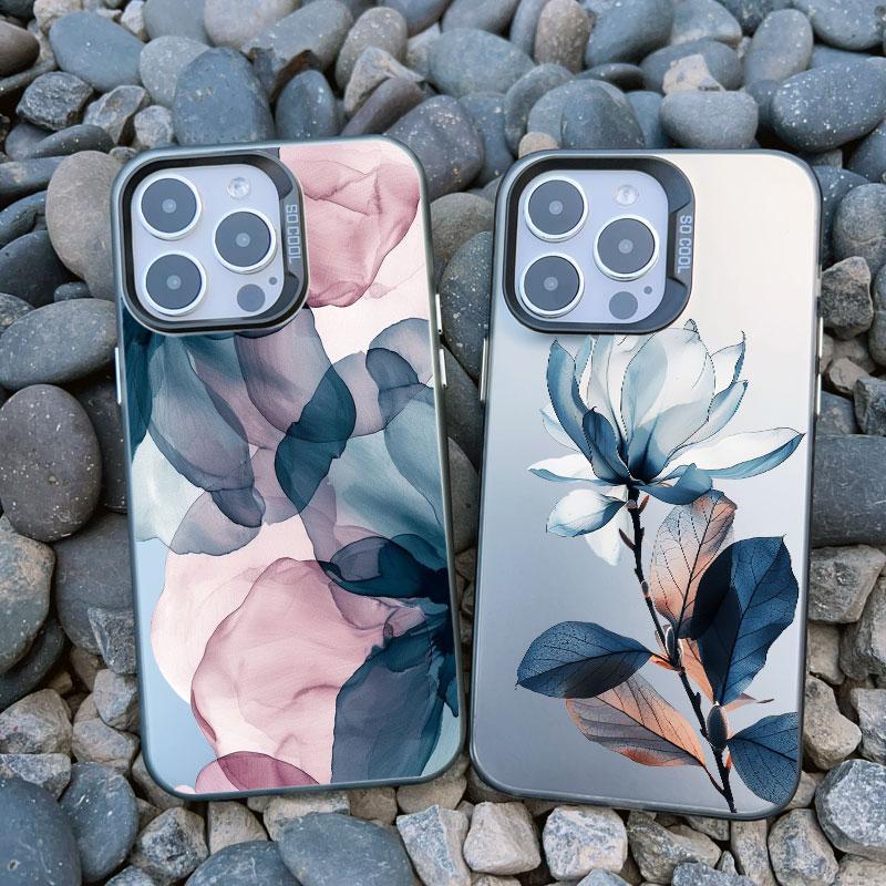 Malowanie Tuszem Kwiatowy Etui na Telefon dla iPhone 16 15 14 13 12 11 Pro Max 16 15 14 Plus 13 Mini Odporne na Wstrząsy Laserowe Tylne Pokrowce Funda