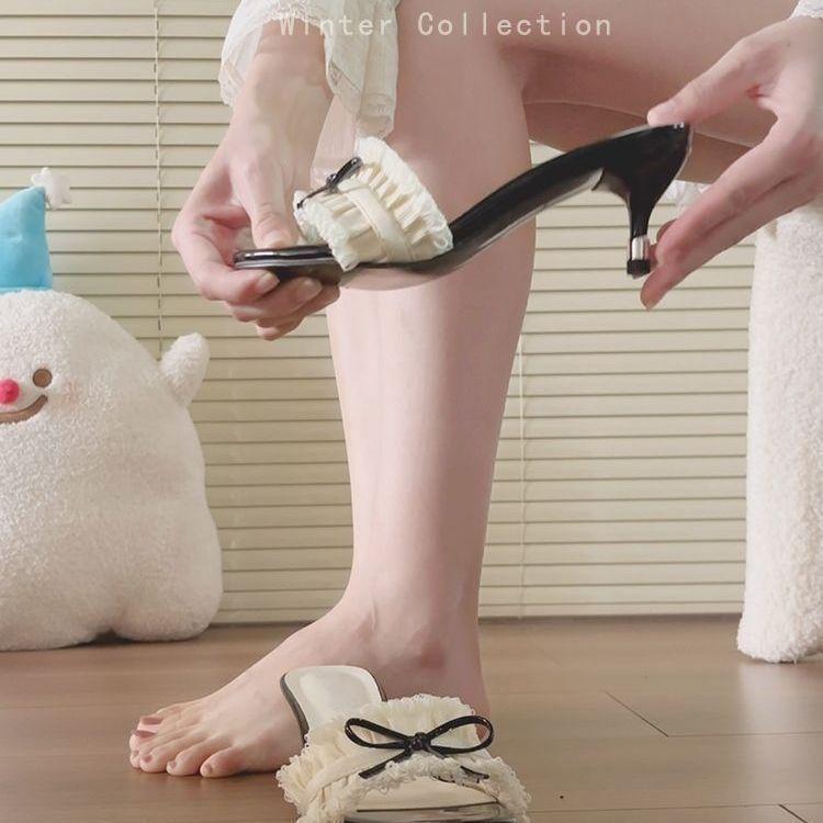 Thin heels, summer Roman shoes for women, beautiful bows, small fragrant slippers, a matching font skirt going out