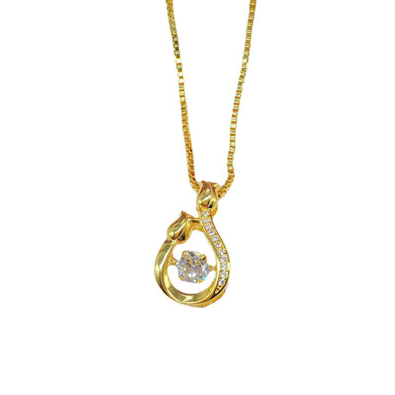 Vietnamese Sand Gold Heart Necklace with Gilded Brass Crown Pendant and Diamond Inlay In Multiple Styles