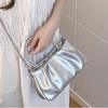 Folded cloud bag women's 2023 new trendy fashion silver portable small square bag versatile ins chain messenger bag