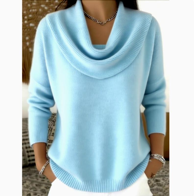 Warmer Damen-Frühlingspullover mit Schwingkragen - Einfarbiger Pullover mit langen Ärmeln und Stehkragen, Gemütliche Freizeitbluse für Herbst/Winter