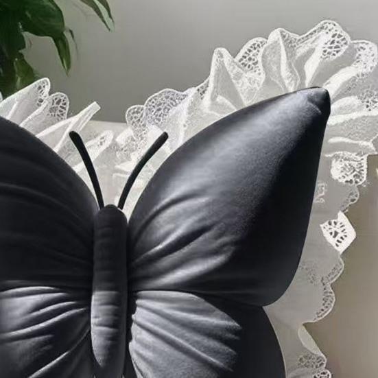 Pernă decorativă fluture Pernă decorativă fluture cu bordură din dantelă Stil prințesă Pernă umplută pentru living, dormitor, canapea, decor pentru casă