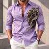 Men's Shirt New Style Retro Lion Art Printed Long Sleeved Shirt Cross Collar European and American Men's Top Casual Shirt