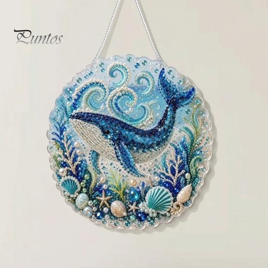 Beach Style Home Decor Coastal Faux Pearl Painting Kit, Ocean Theme Art DIY Sparkling Gemstone Crafting Sea Animal Ornament Craft Kit for Adults