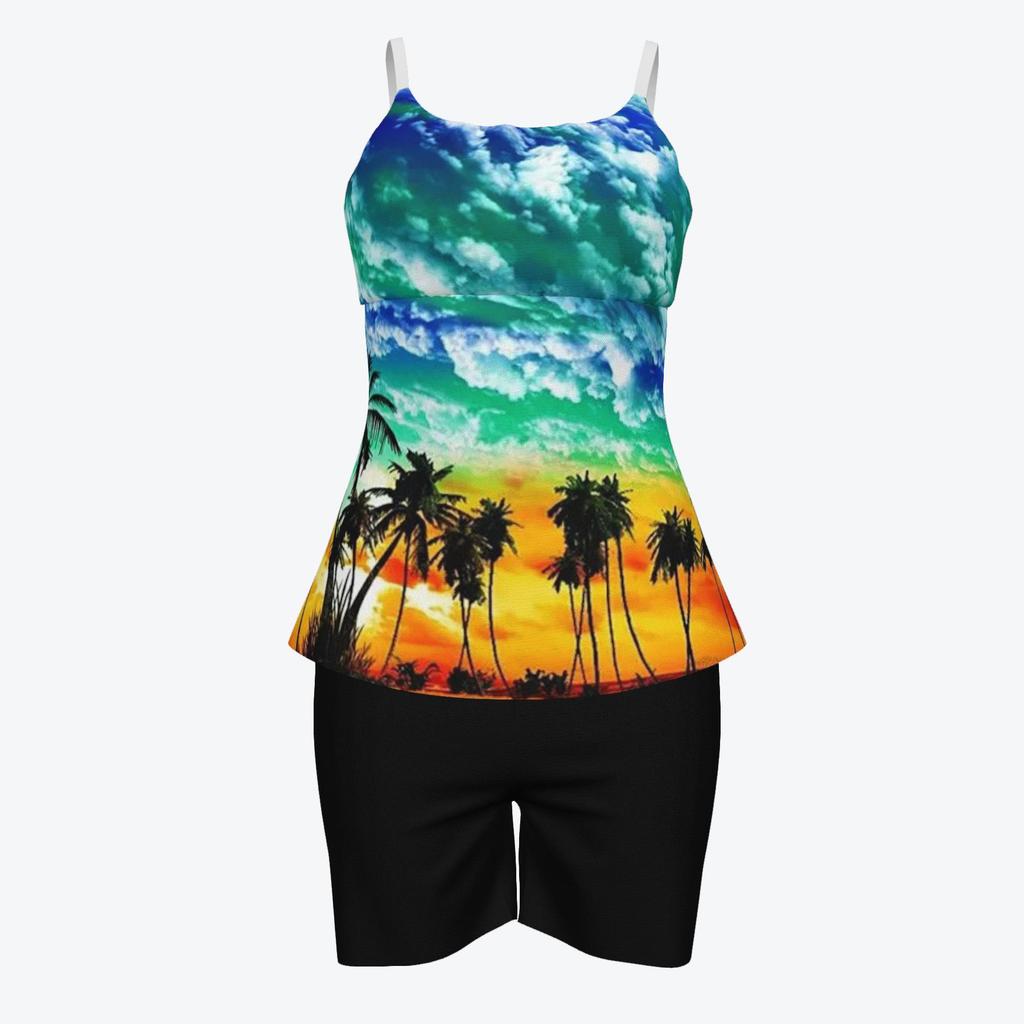 Women's 3D Print Strappy Tank & Shorts Swimsuit Set