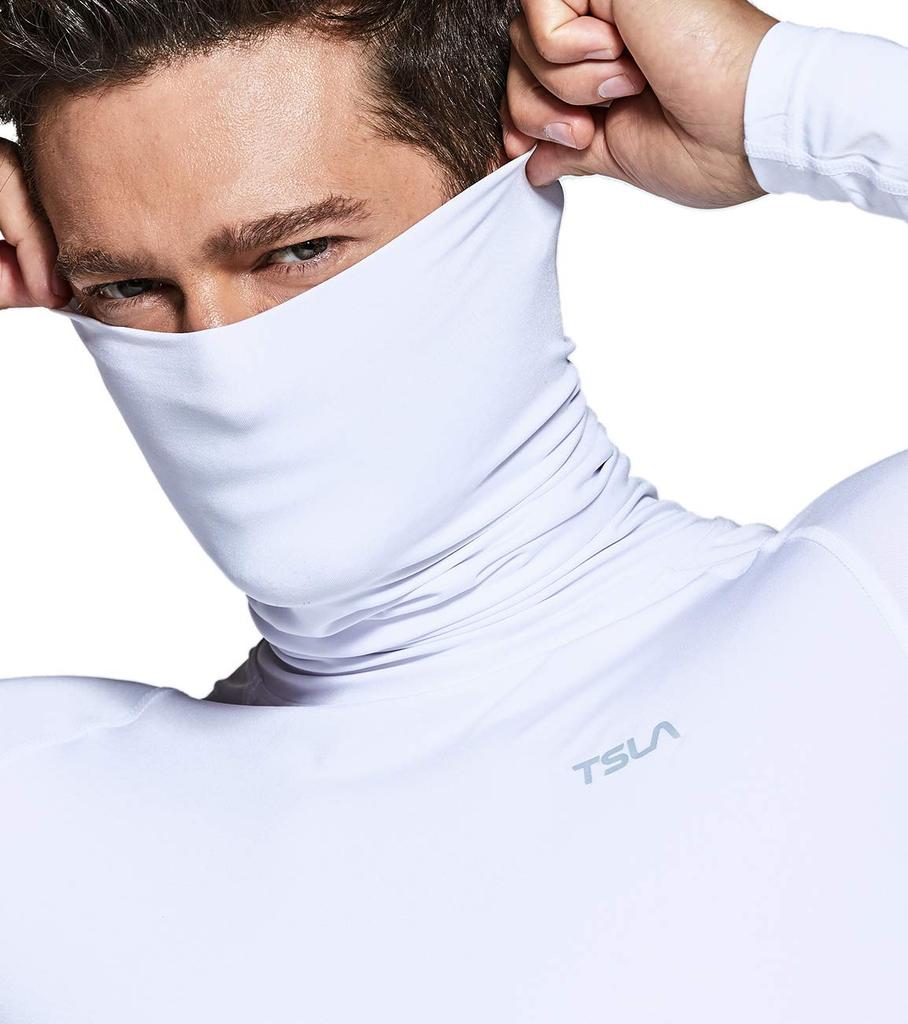 Tesla Long Sleeve Undershirt with Mask UV Compression Sports Turtleneck Base Layer Underwear for and Fitness Men's [Stretchable, Protection,