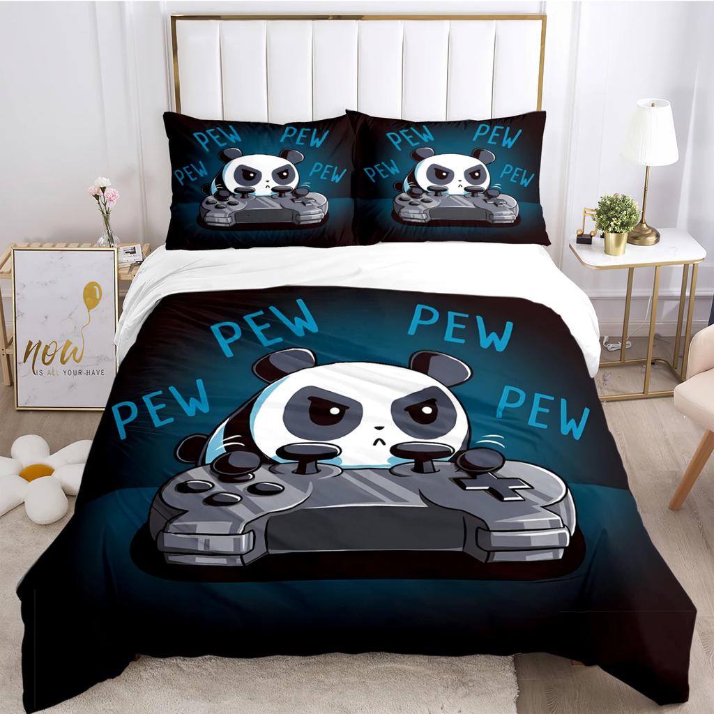 Urocza Poszewka na Kołdrę Panda Kreskówkowa Kawaii Zestawy Pościeli Miękka Poszewka na Kołdrę i Poszewki na Poduszki dla Nastolatków PojedynczaPodwójnaQueenKing