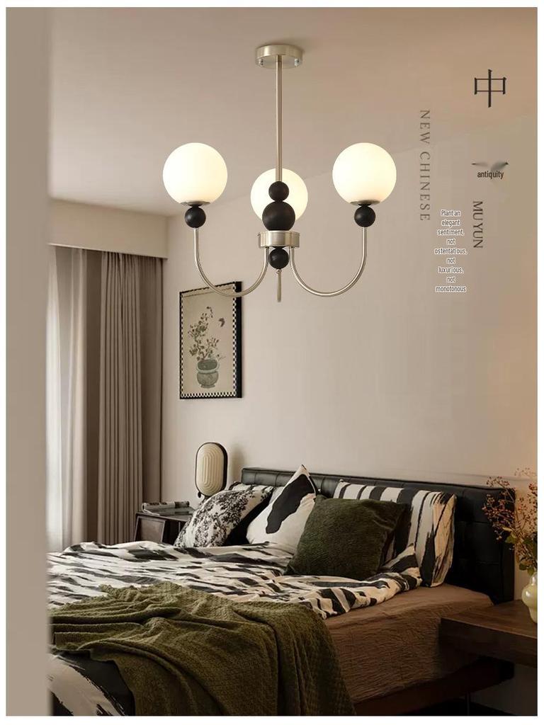 Mid-Century Magic Bean Solid Wood Chandelier: French Retro Light for Living Room or Bedroom.