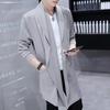 Spring and summer medium and long trench coat men's Korean version casual over the knee slim fit handsome student youth trend thin cape jacket