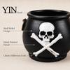 Embossed Skull Planter Witches Cauldron Planter, Halloween Flower Pot, Gothic Resin Haunted House Prop Black Pot Candy Bowl for Herbs, Indoor, Outdoor