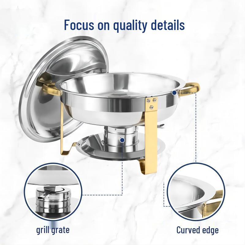 Round Stainless Steel Buffet Stove - Golden Food Warmer for Hotels & Restaurants