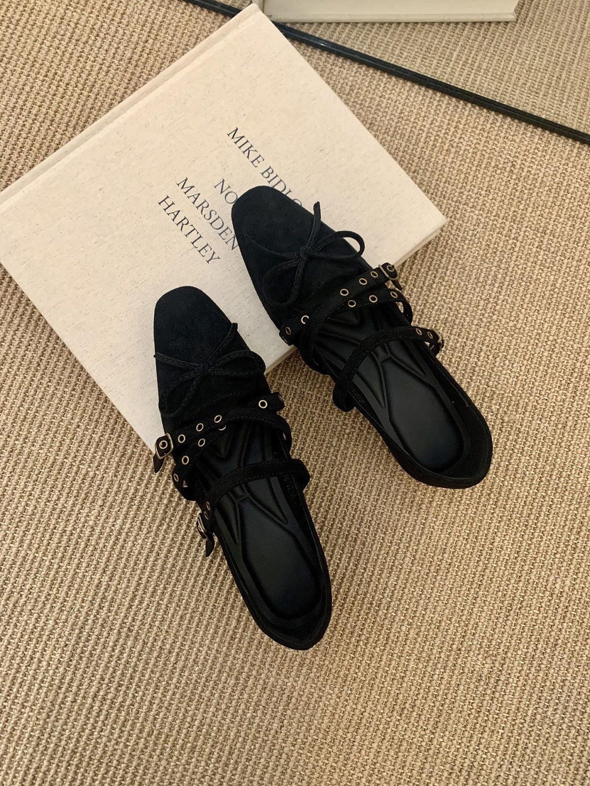 Inner heightening retro single shoes square head bow ballet shoes spring and autumn Mary Jane evening shoes 35