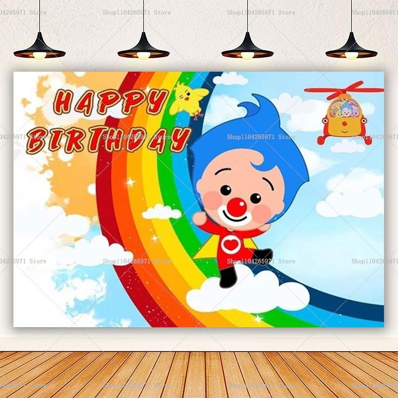 Fondo Fotográfico con Diseño de Plim Plim, Temática de Payaso Mágico, Decoración de Fiesta Infantil