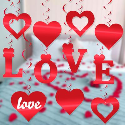 2025 Valentine's Day Heart LOVE 11-Piece Sequin Spiral Hanging Ornament Set for Weddings and Rooms