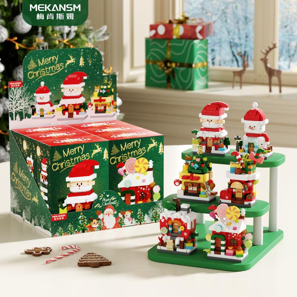 6pcs Christmas Toys Micro Building Blocks Models Santa Claus Christmas House Snowman Santa Claus DIY Decorations New Year Gifts
