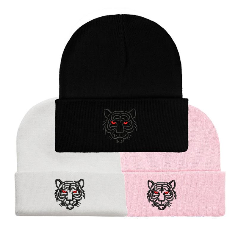 Tiger head embroidered wool knitted hat student outdoor men's and women's autumn and winter thermal hat pullover hat