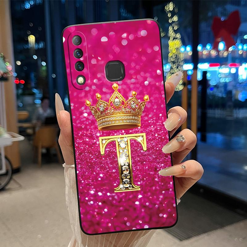 Beautiful A To Z Letter Crown Casing For Infinix S4 Smart3 Plus X626 X267 Case Black Soft Silicone Shockproof Shell