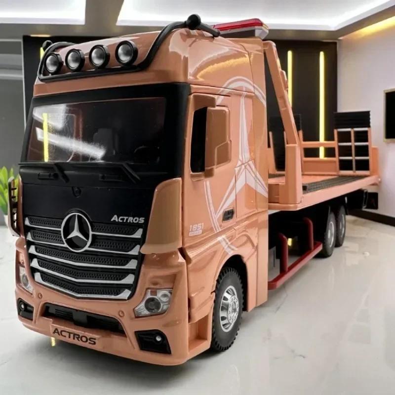 EFVAK1 1:24 Mercedes-Benz 1851 Flatbed Trailer Alloy Truck Model Car Diecast Toy Car Simulation Sound & Light Toys For Children Gift