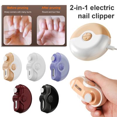 Elektrisk nagelklippare polerare med LED-ljus 2-hastigheter uppladdningsbar 2-i-1 automatisk fingernagel