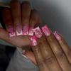 Romance Pink Heart Pattern Medium Square False Nail for Women Press On Nail Elevating Their Valentine's Style