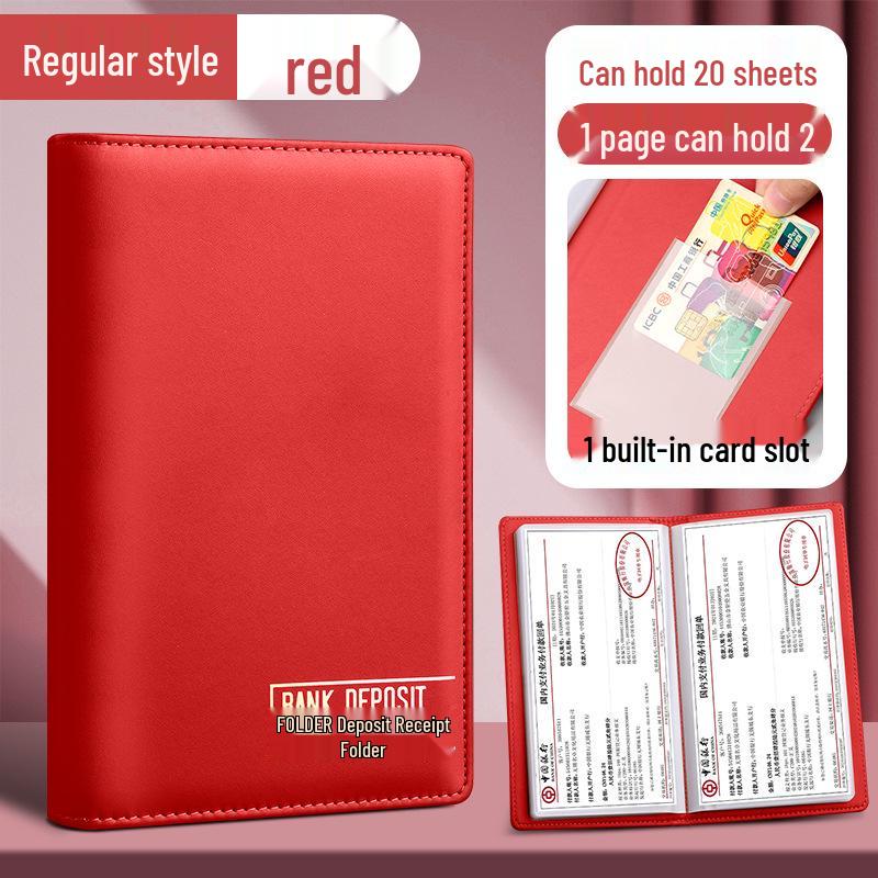 Passbook Storage Folder with Special Clip for Deposit Slips красный