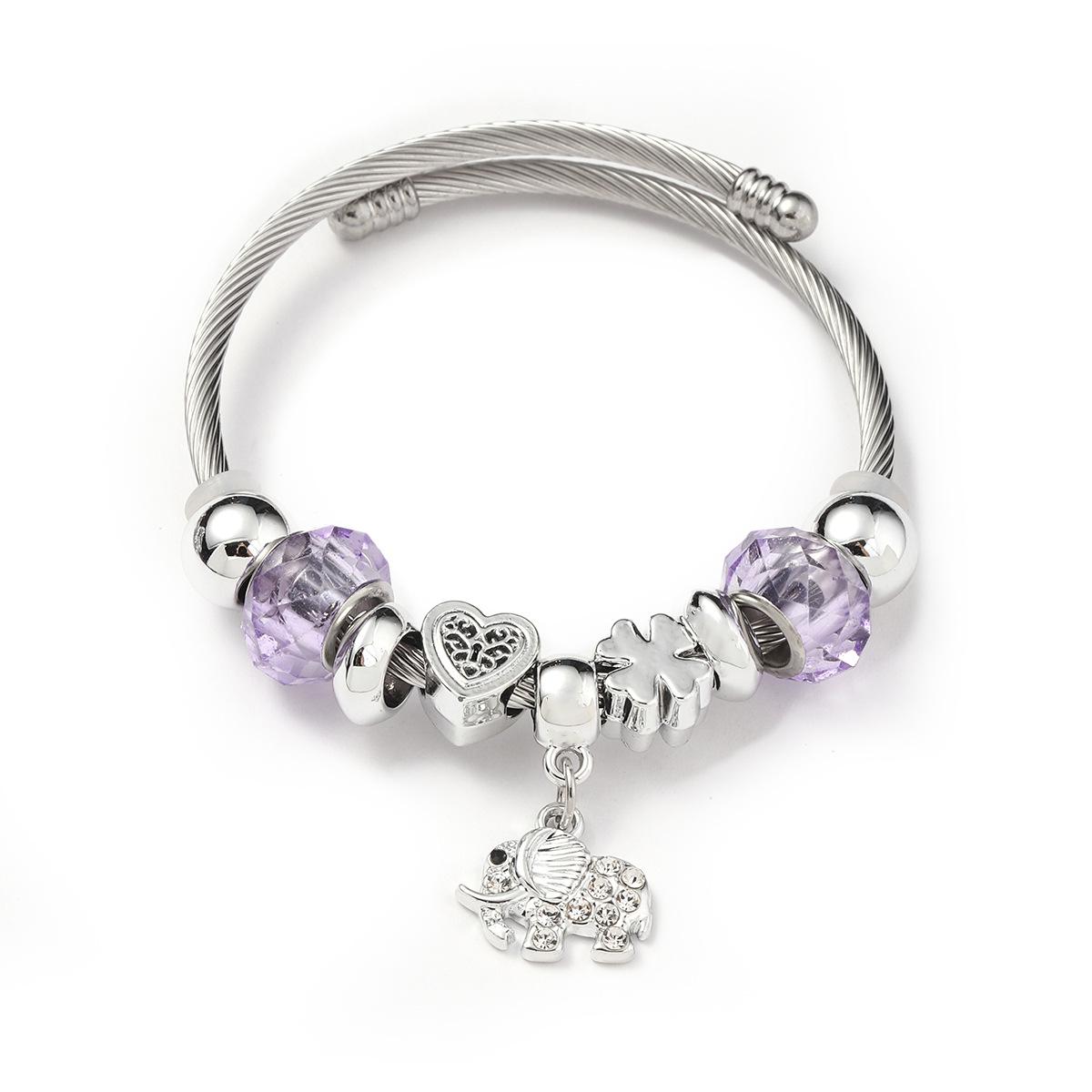Handmade Colorful Crystal Beaded Bracelet with Elephant Pendant